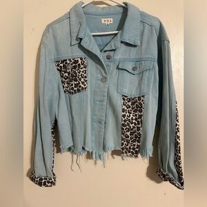 POL Denim Jacket with Leopard Accents